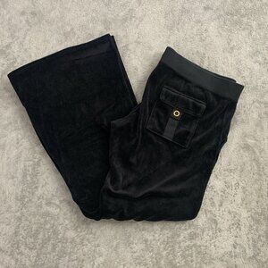 Vintage Juicy Couture Sweatpants Women Large Black Velour Low Rise Flare Y2K USA